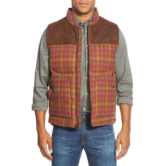 Timberland X Pendleton Wool Puffer Vest XXL Plaid Leather Down Filled Country - Picture 1 of 14